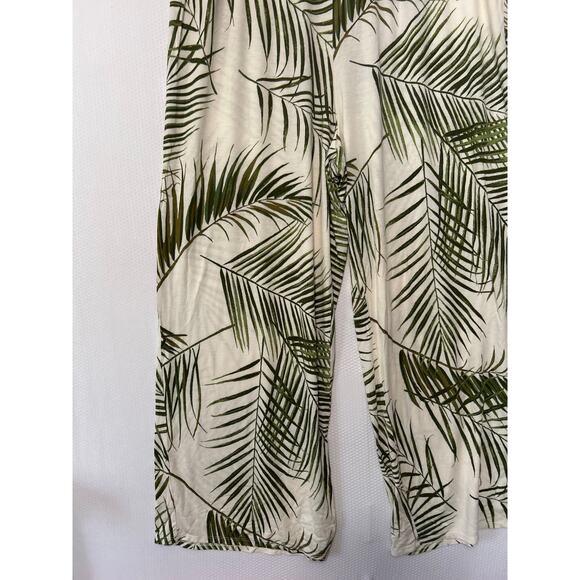 EUC H&M Cream Green Tropical Print Wide Leg Pants (XL) - Picture 3 of 7